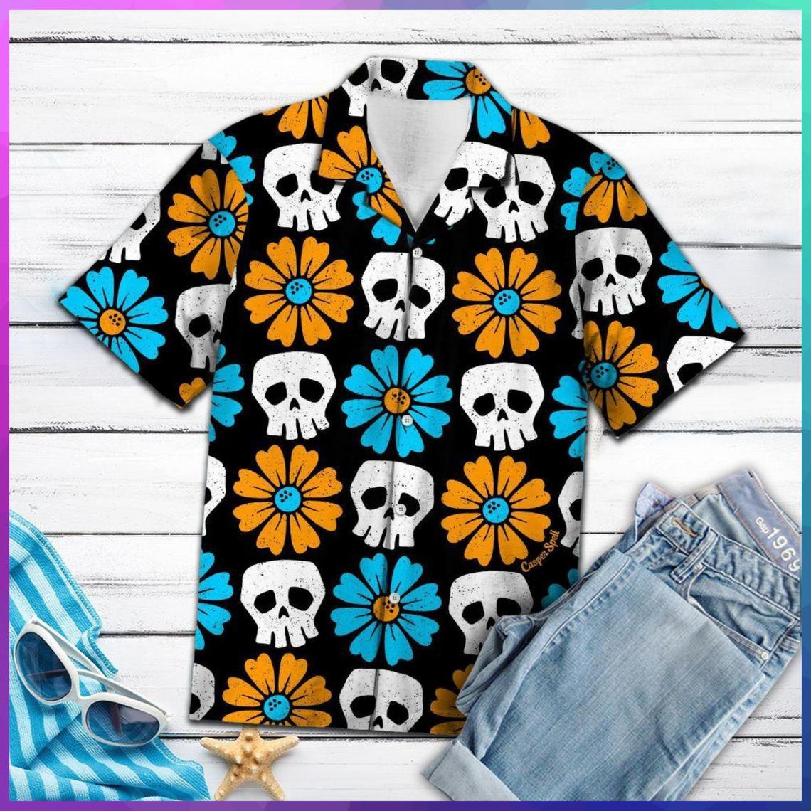 Skull Flower Hawaii Shirt For Men And Women Ha27630