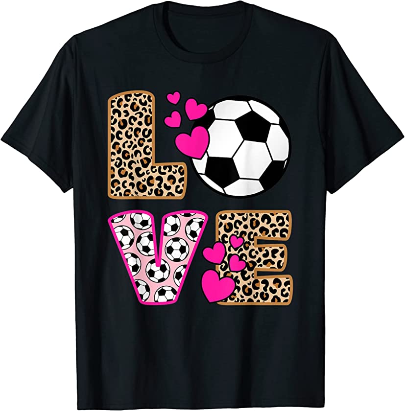 Cute Love Soccer Leopard Print Women Girls Soccer T-Shirt