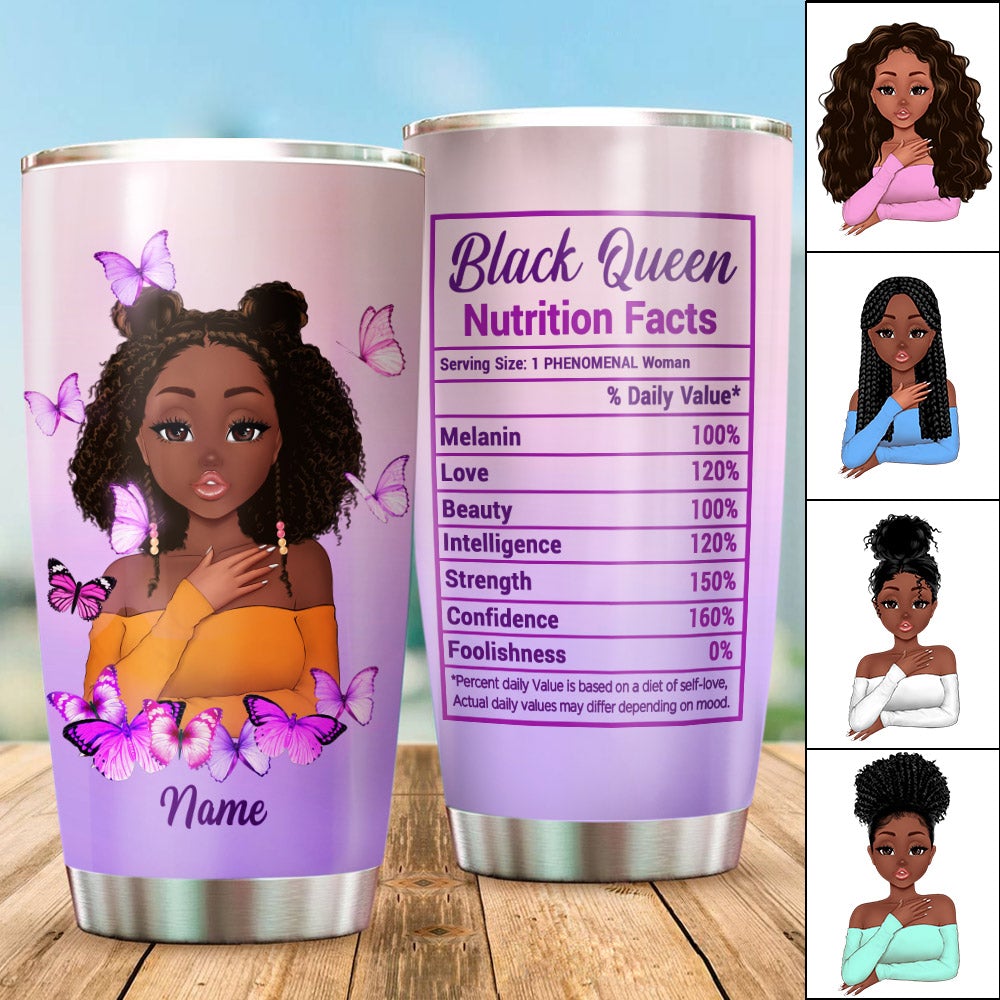 Personalized Black Queen Nutrition Facts With Butterfly Funny Tumbler Mug Hg98