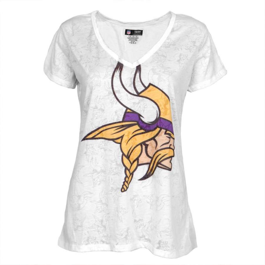 Minnesota Vikings – Large Logo Juniors Burnout V-Neck T-Shirt