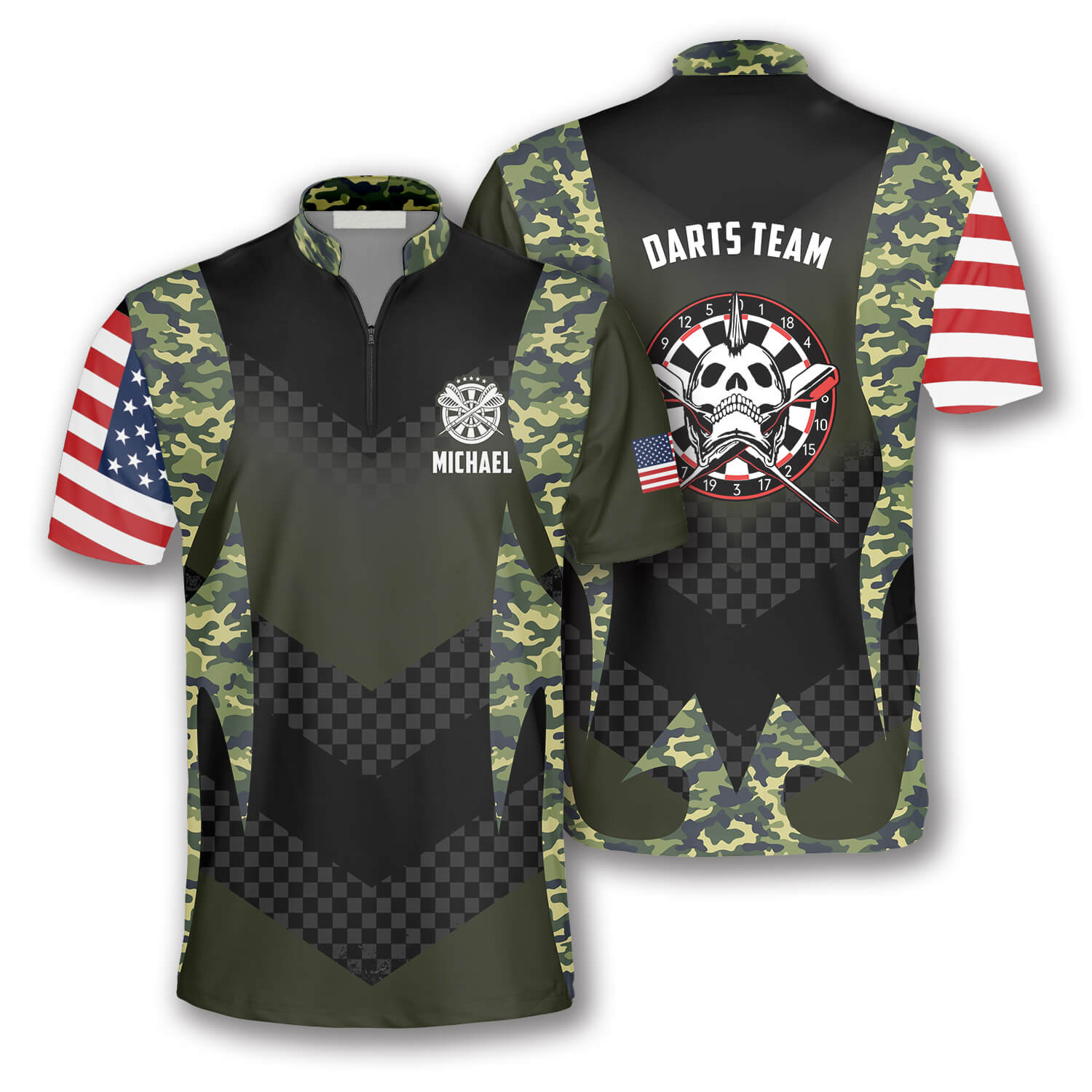 Skull Punk Camouflage American Flag Custom Darts Jerseys For Men, Idea Gift For Dart Lover