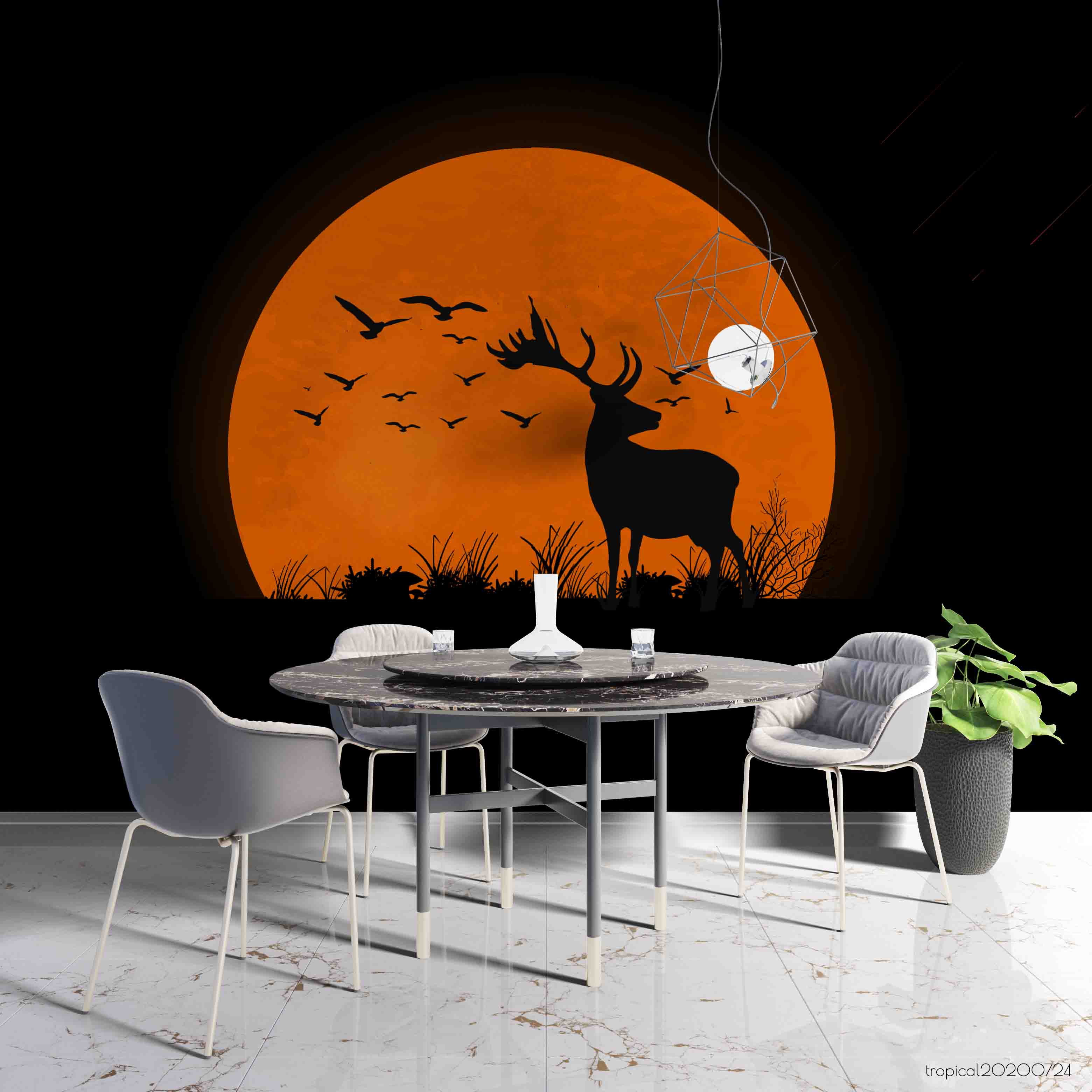 3D Sunset Landscape Animal Wall Mural Wallpaper Lxl 553