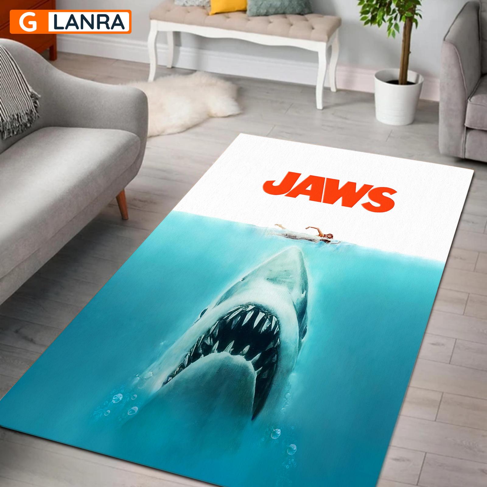 Jaws Area Rug, Great White Shark Horror Movie Lover Rug Carpet Home Decor Halloween Gifts For Men Women