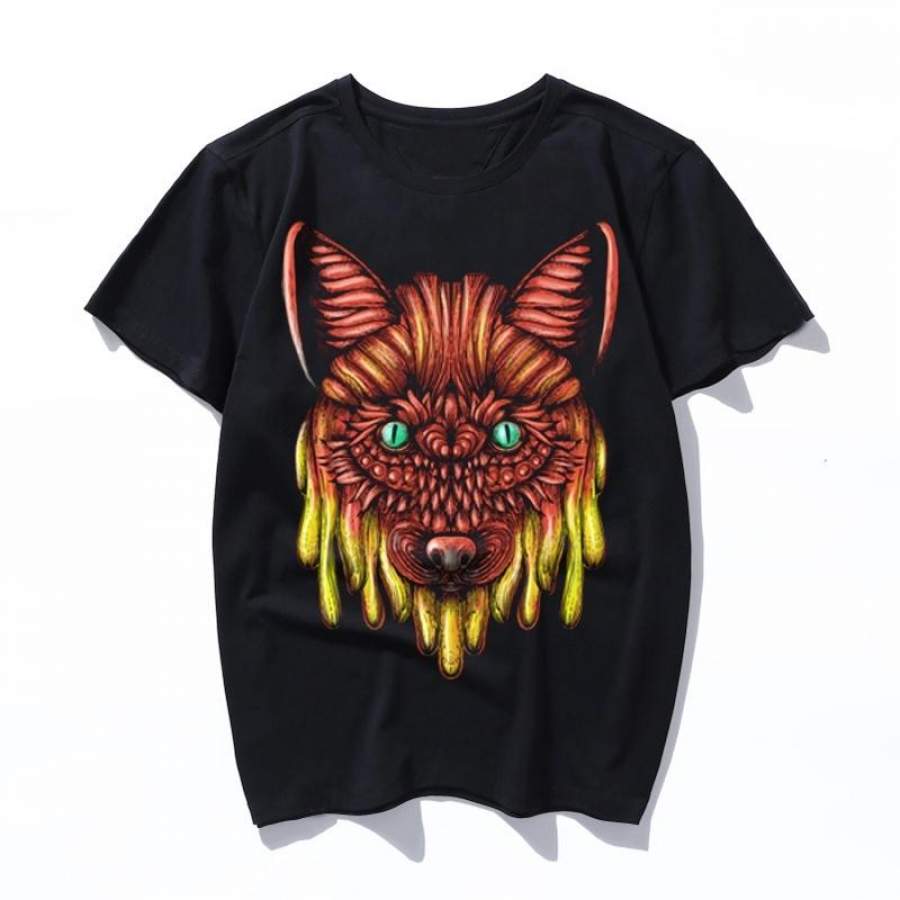 melting fox Printed T-shirt Round Neck Short Sleeve Female T-shirts Summer Casual Slim Women Men T Shirts Top