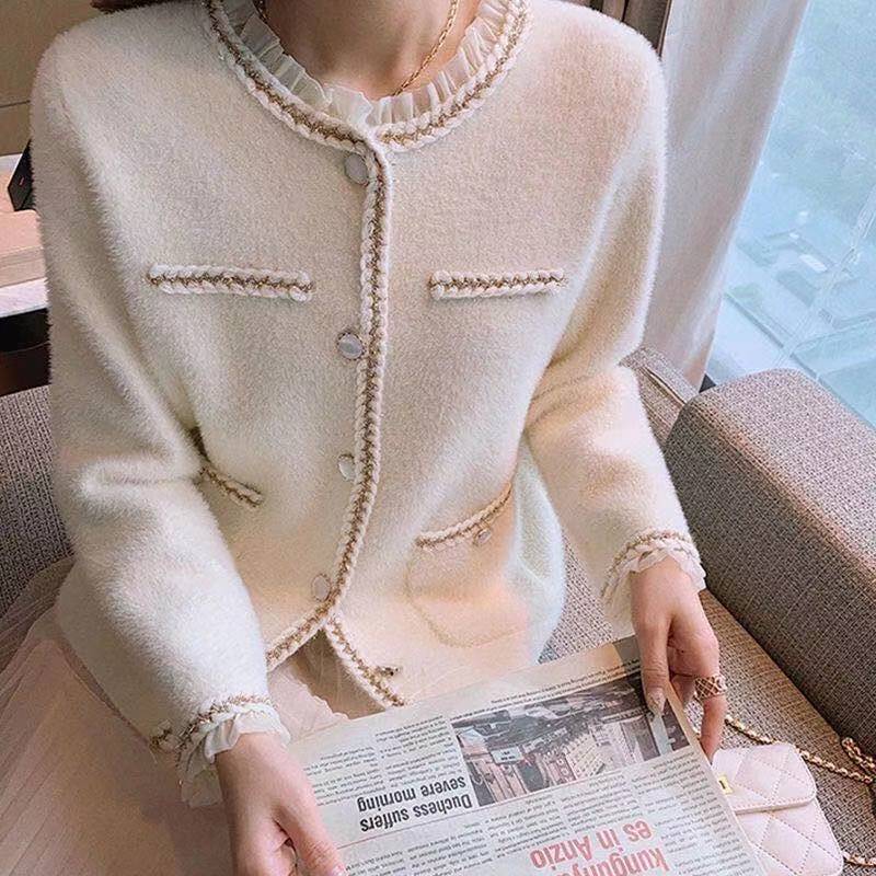 Cardigan Women Sweetie Lace Design Korean Style Maiden Chic Casual Single Breasted Preppy Colleges Sweaters Streetwear Knitwear alx