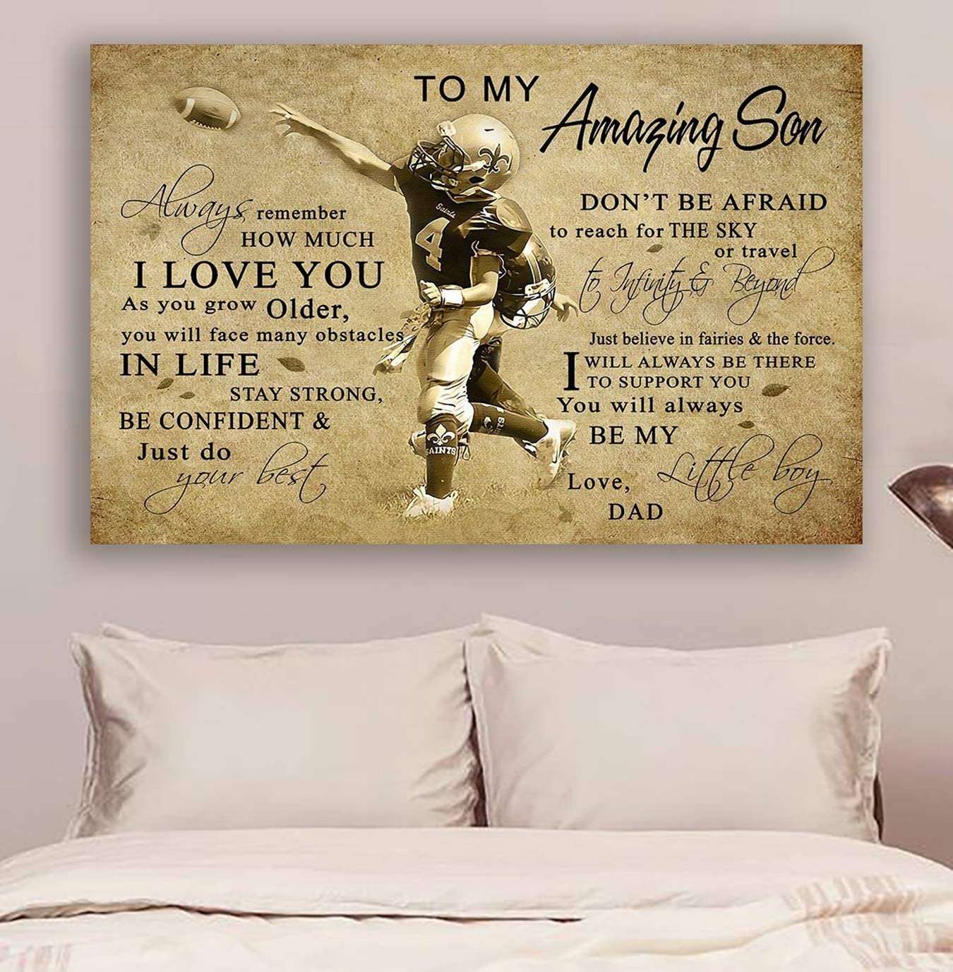 Poster for Room Aesthetic -Command Strips Wall Decor – Cv854 Lda American Football Poster – Dad to Son – Always Remember