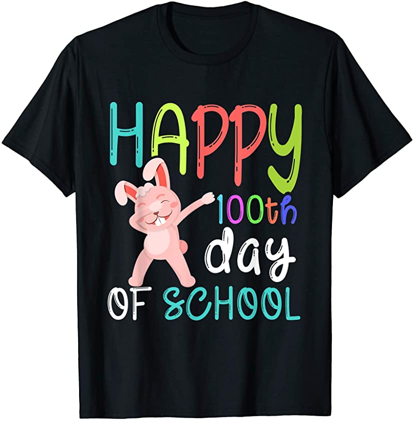 Dab Rabbit Cute Animal Bunny Happy 100th Day Of School T-Shirt