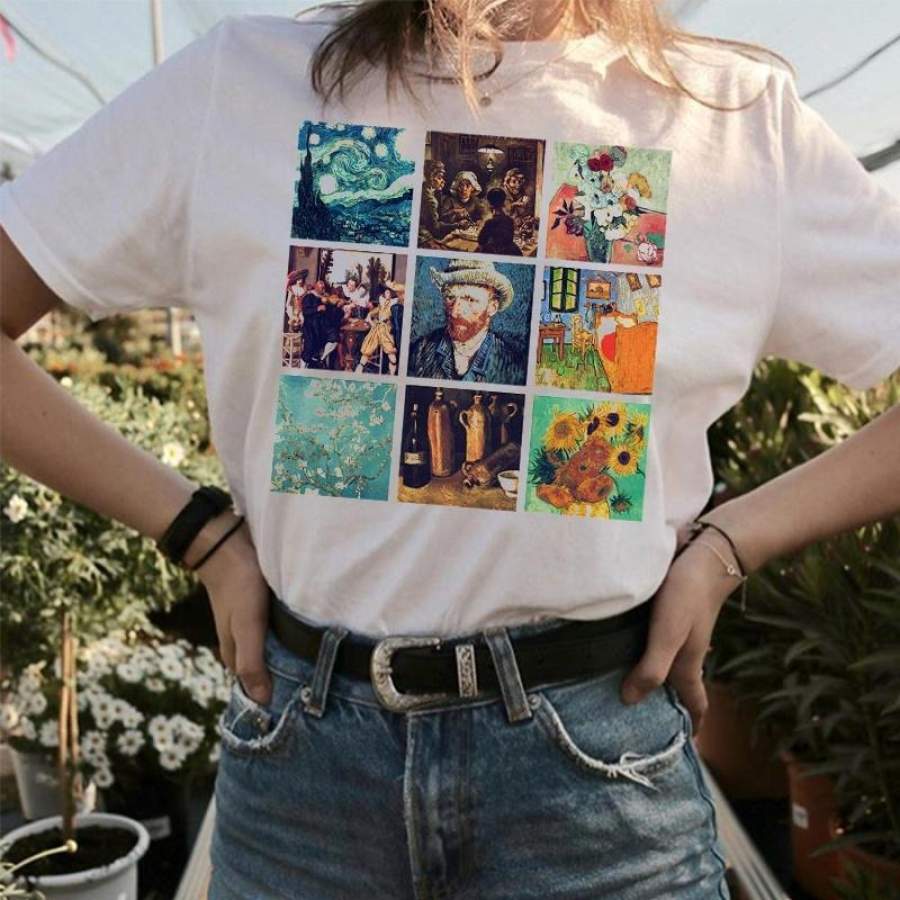 Retro Style Vintage Painting Graphic Printed Crewneck Short Sleeve Unisex Short Sleeve White Tee