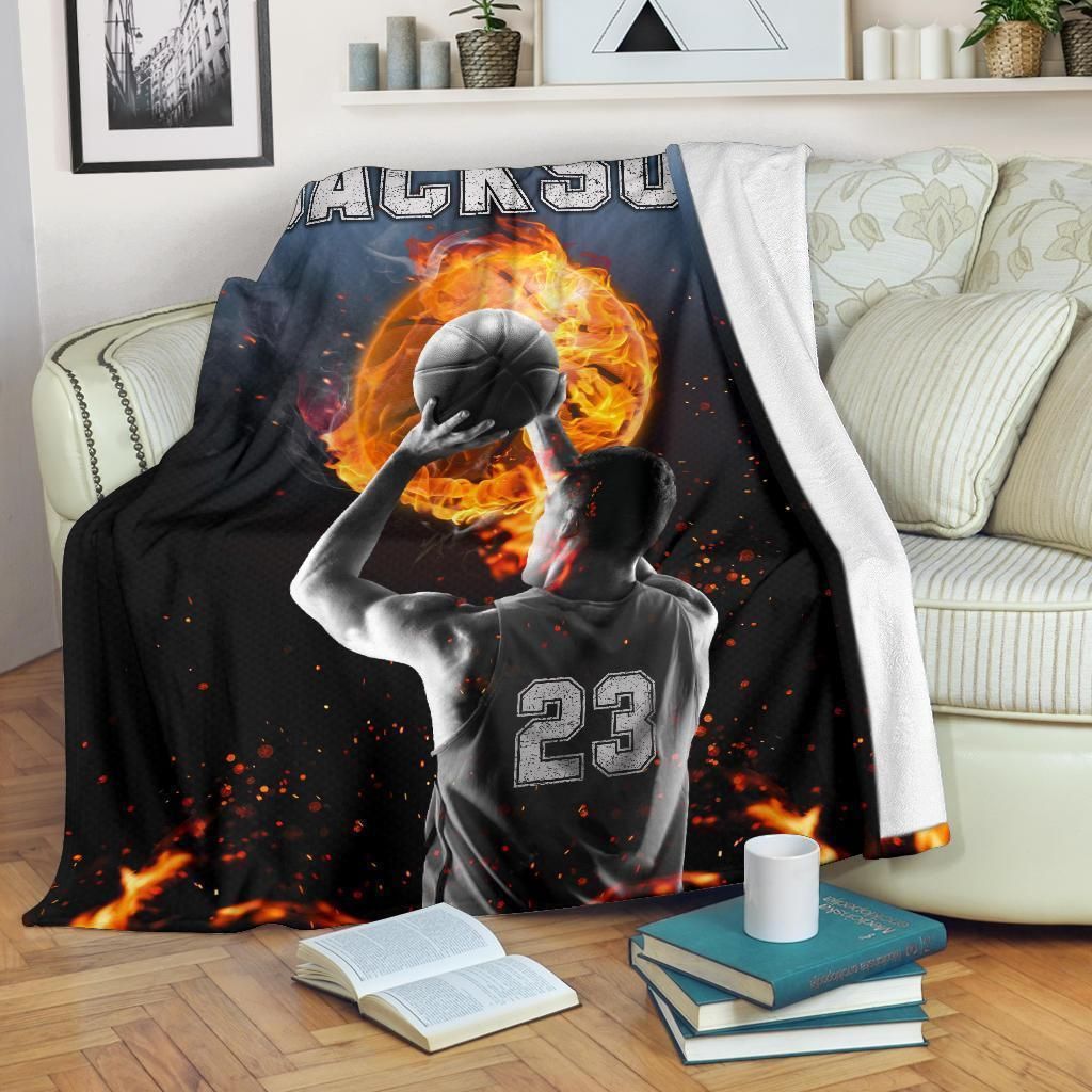 Basketball Fire Custom Text Name Number Fleece Blanket