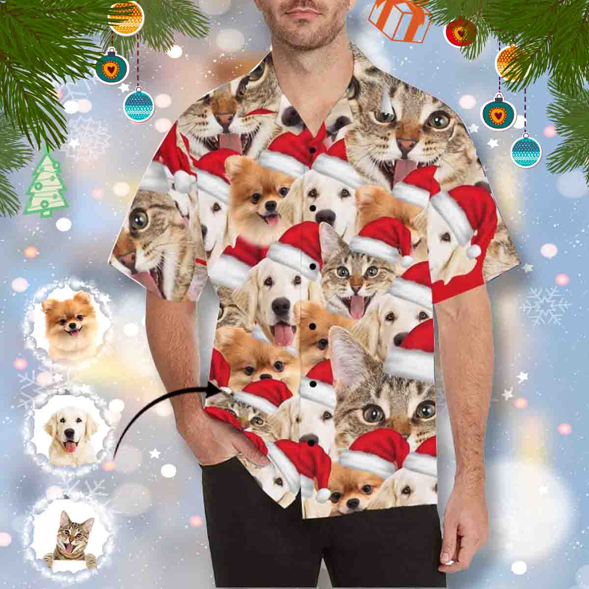 Custom Face Pet Christmas Hat Seamless All Over Print Hawaii Shirt Ha21793