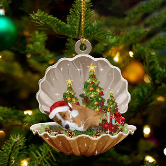 Basenji-Sleeping Pearl In Christmas Two Sided Ornament