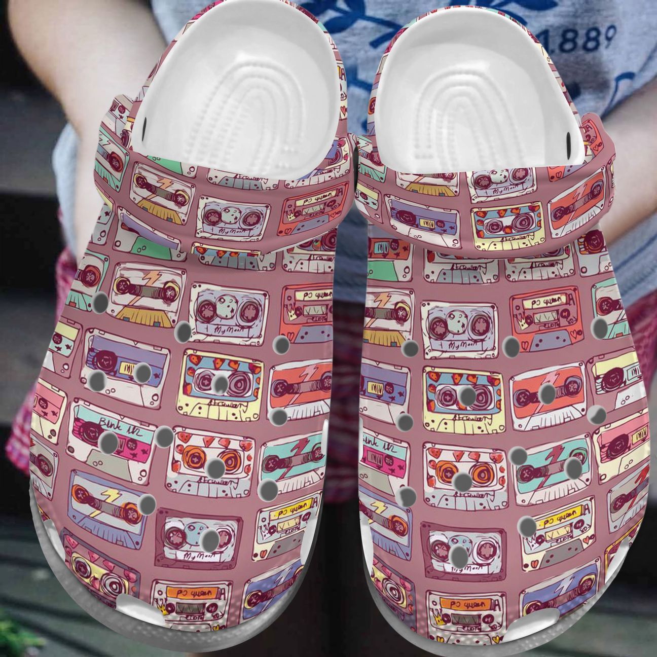 Music Personalized Clog, Custom Name, Text, Color, Number Fashion Style For Women, Men, Kid, Print 3D Cassette Tape