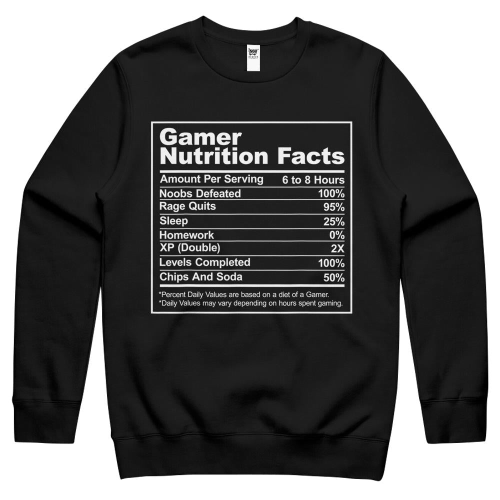 Nutritional Facts Shirt, Gamer Nutrition Facts Shirt, Gamer Nutritional Facts Crewneck Sweatshirt – Funny Gamer Video Game Crewneck Sweatshirt