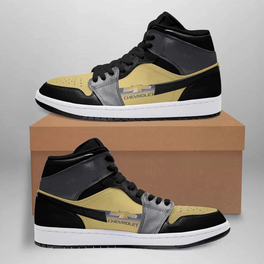 Chevrolet Logo Yellow And Black Design Air Jordan 1 Mid Printing Shoes Sneaker