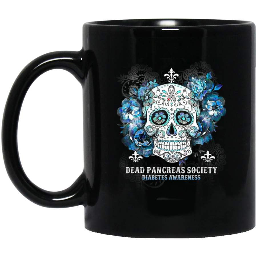 Dead Pancreas Society Diabetes Awareness Sugar Skull Gift 11oz 15oz Black Mug Happy Easter Day Funny Colors Eggs Bunny Ears Peeps Cute