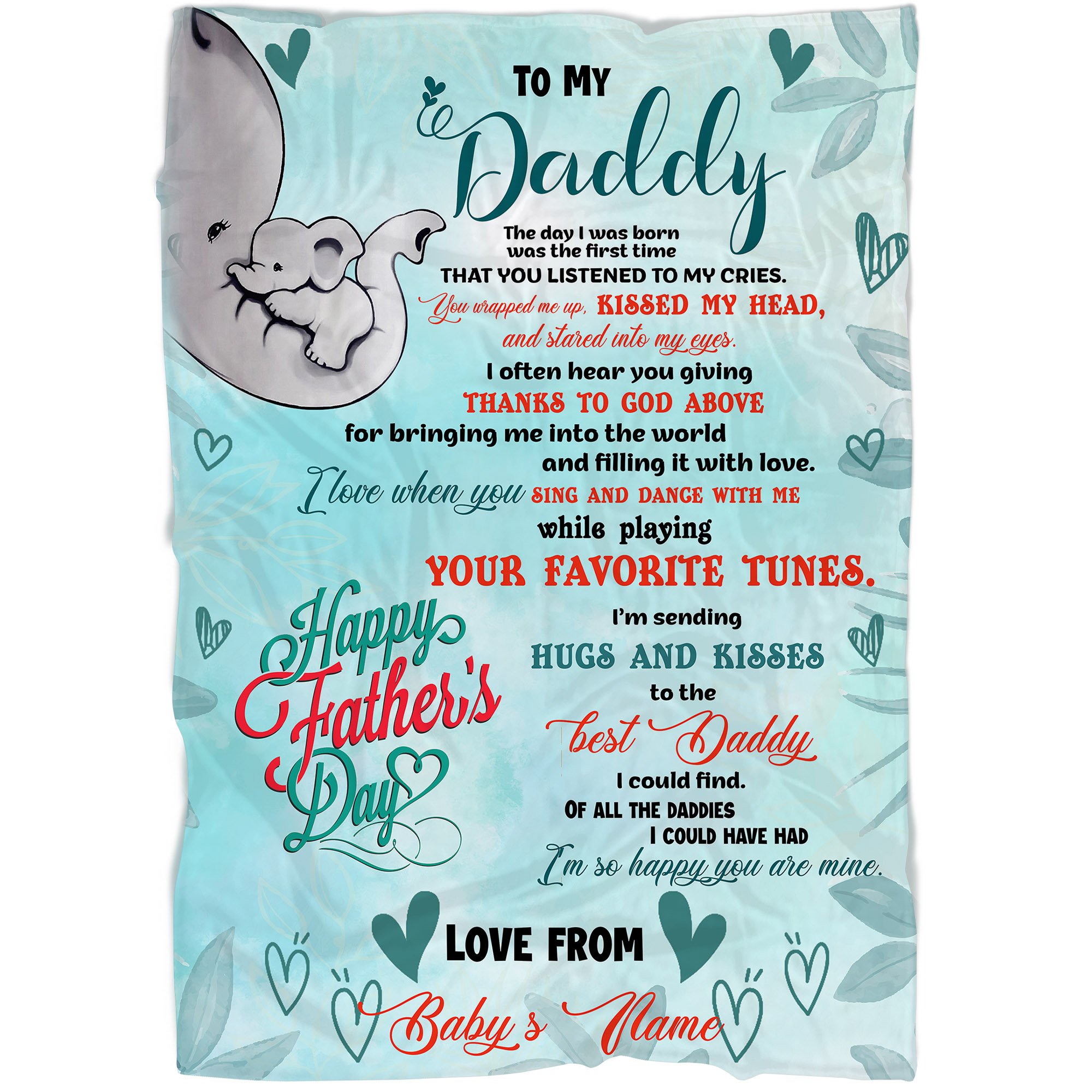 Personalized Cute Elephant Fleece Blanket| Gift to New Dad To Be Expecting Father on First Father’s Day Birthday Christmas JB85 ChipteeAmz