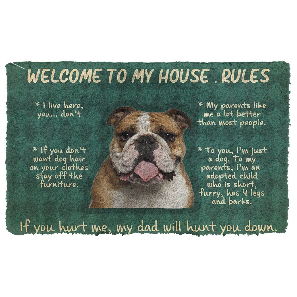 Gearhuman 3D Bulldog Welcome To My House Rules Custom Doormat