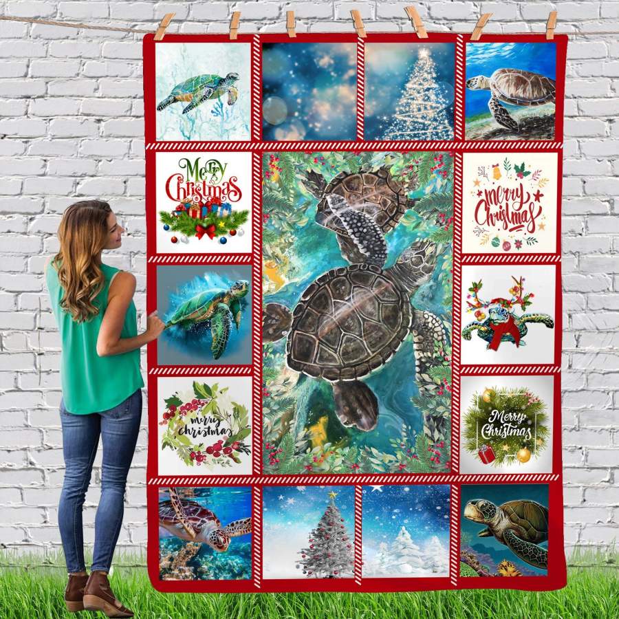 Turtle Gorgeous Merry Christmas Animal Reindeer Xmas Fleece Blanket, Custom Blankets Christmas Gift Ideas