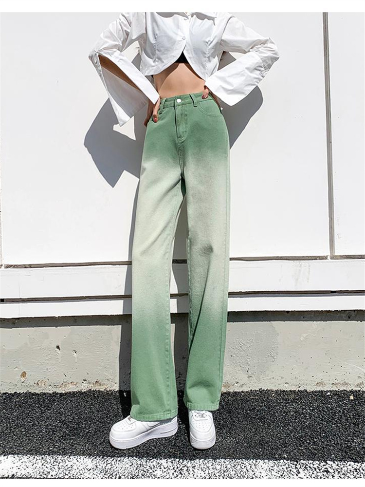 spring 2022 womens high waist green straight Women’s Wide leg jeans baggy woman denim capris Pants jean mom jeans trousers alx