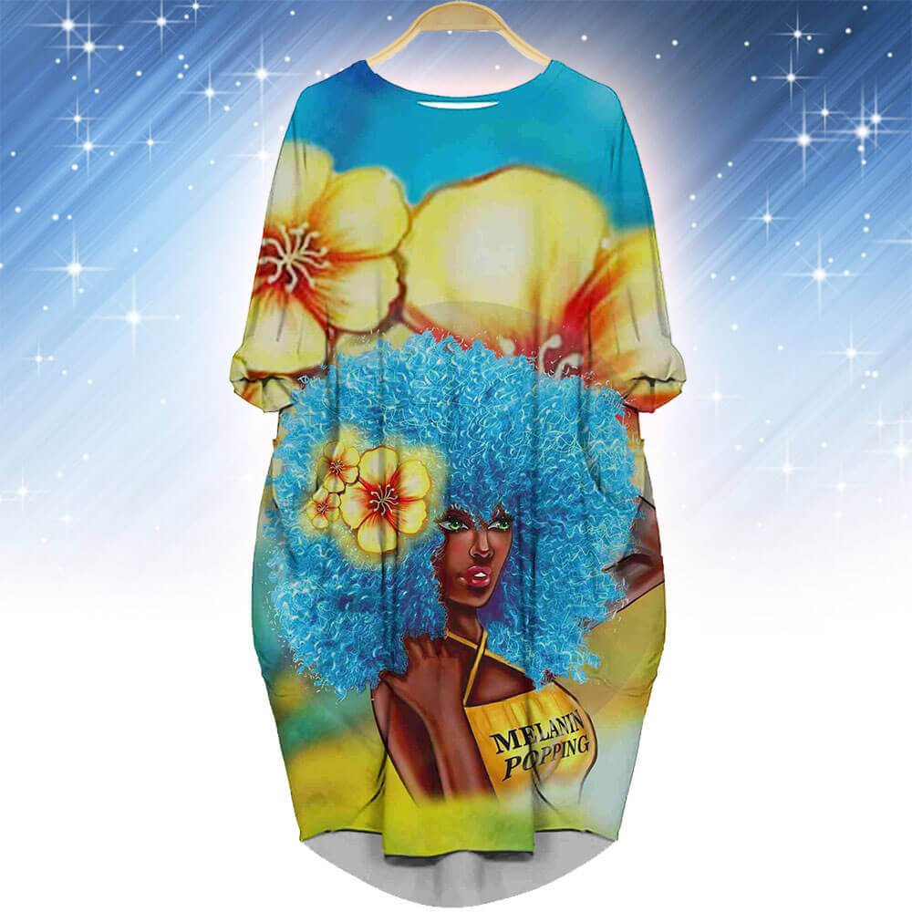 Afrocentric Dress Pretty Melanin Poppin Girl Long Sleeve Pocket Dress Afrocentric Dress Styles WBG26003