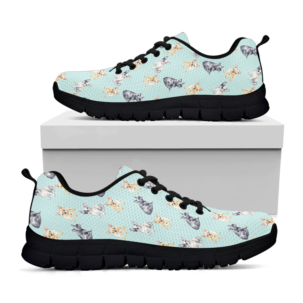 Watercolor French Bulldog Pattern Print Black Sneakers