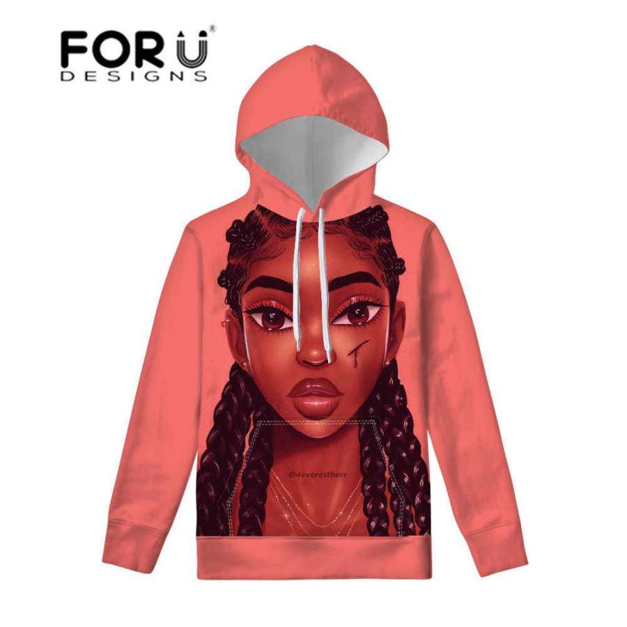 Afro Red Girl Hoodie 3D All Over Print Custom Name #V