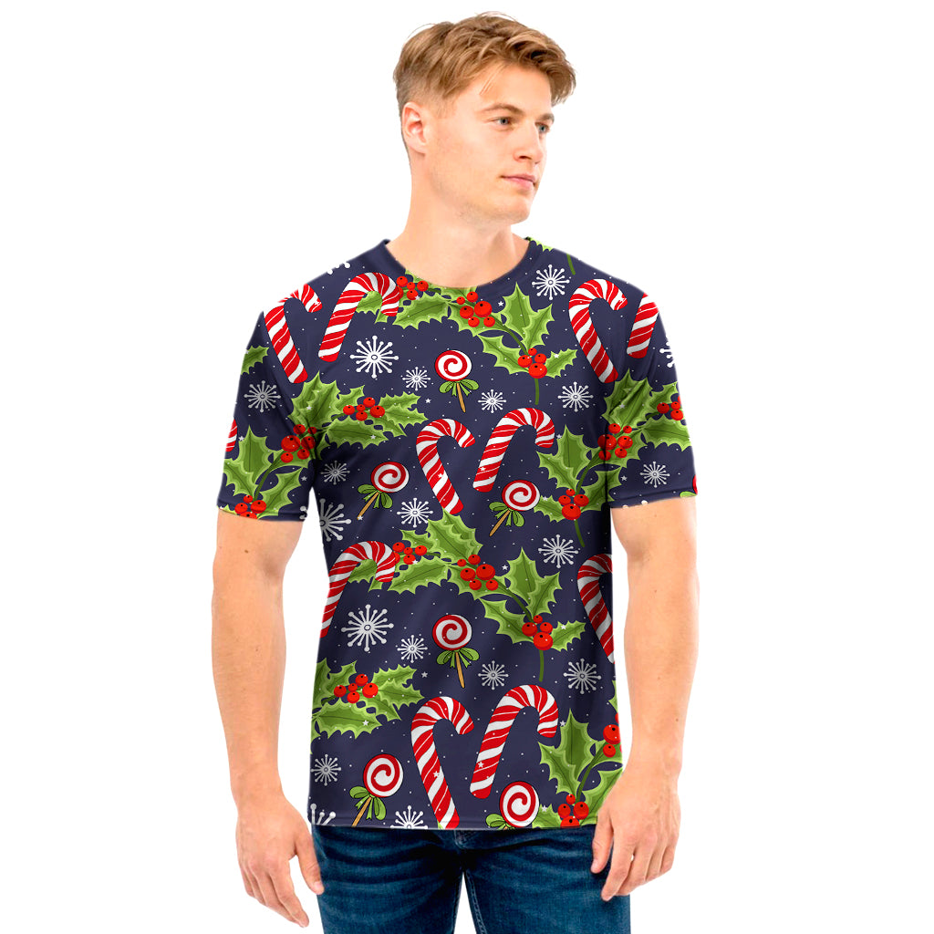 Christmas Berry And Candy Pattern Print Men’S T-Shirt