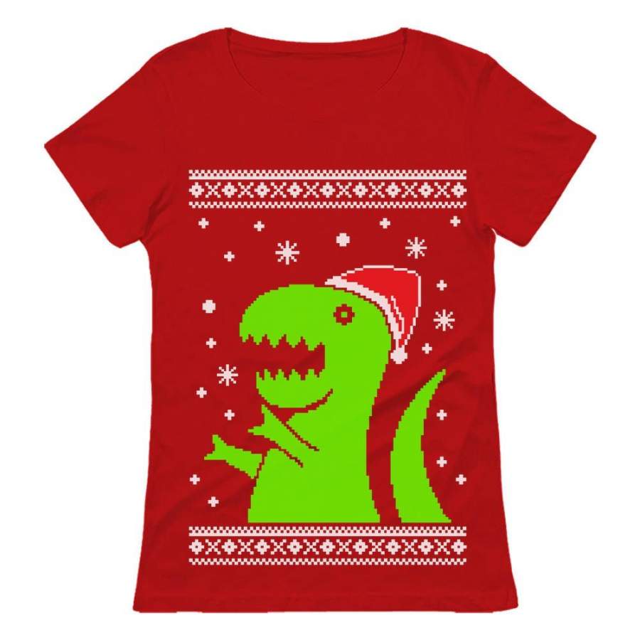 Big Green Trex Santa Ugly Christmas Sweater Funny Xmas Women T-Shirt