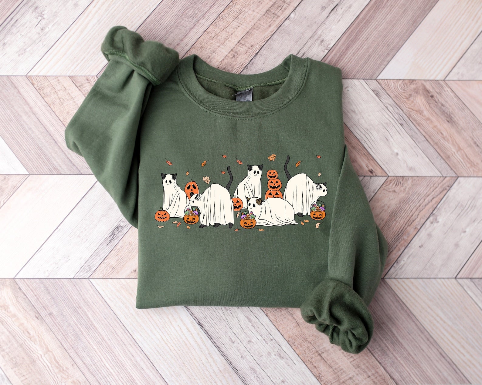 Cute Cats Halloween 2D Crewneck Sweatshirt All Over Print Sweatshirt For Women Sweatshirt For Men Sws1240