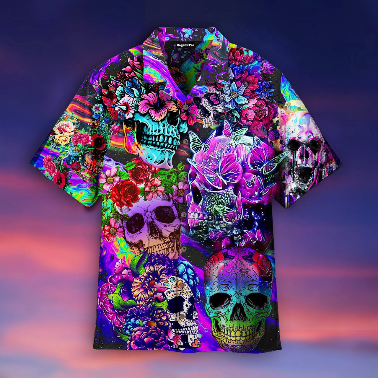 Flowers Hippies Colorful Skull Aloha Hawaii Shirts Unisex Ha69982