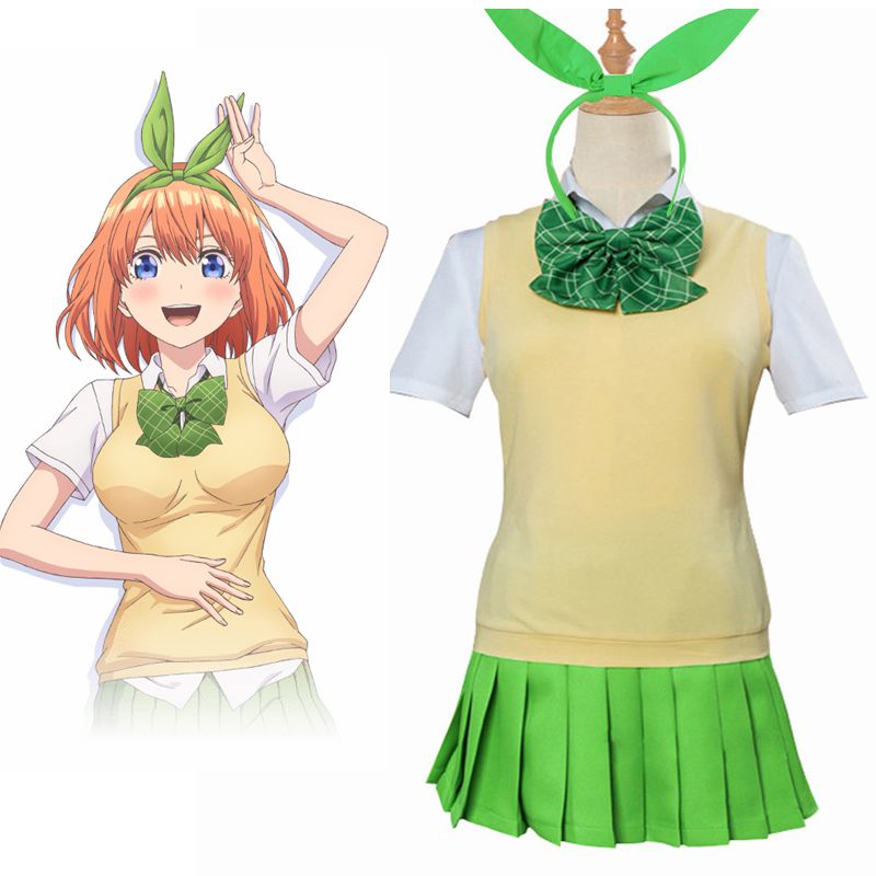 Anime The Quintessential Quintuplets Yotsuba Nakano Cosplay Costume Headwear Skirt Short Orange Wig Girls School Uniform alx