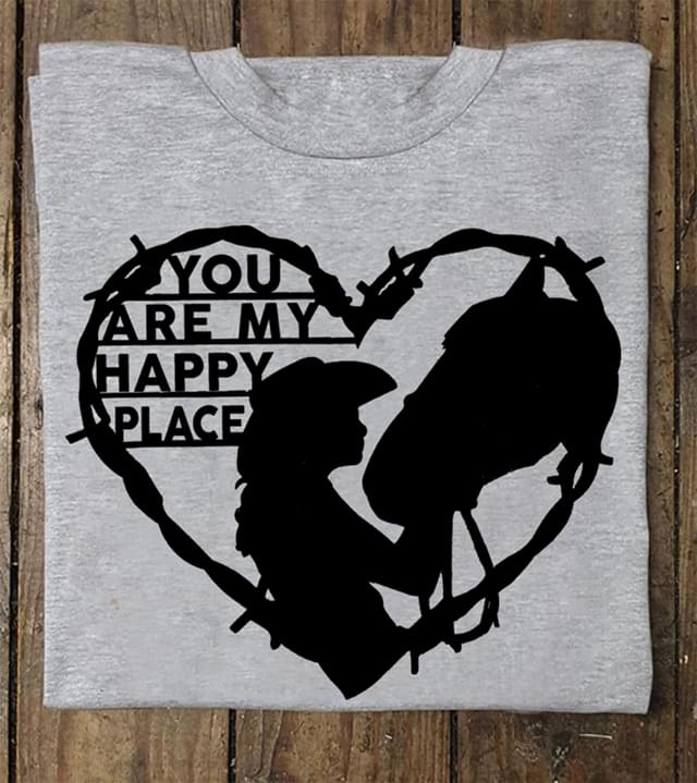 Woman Loves Horse You Are My Happy Place Heart Shaped Standard Men T-shirt