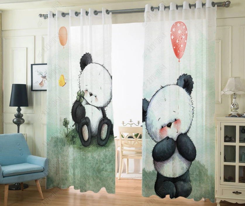 3D Hand Drawn Animal Panda Balloon Curtains And Drapes Lqh 4