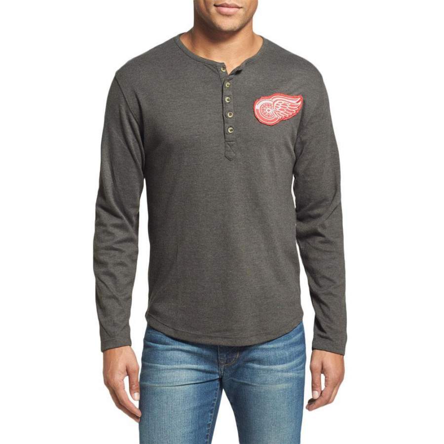 Detroit Red Wings – Chest Logo Primo Adult Henley Long Sleeve T-Shirt