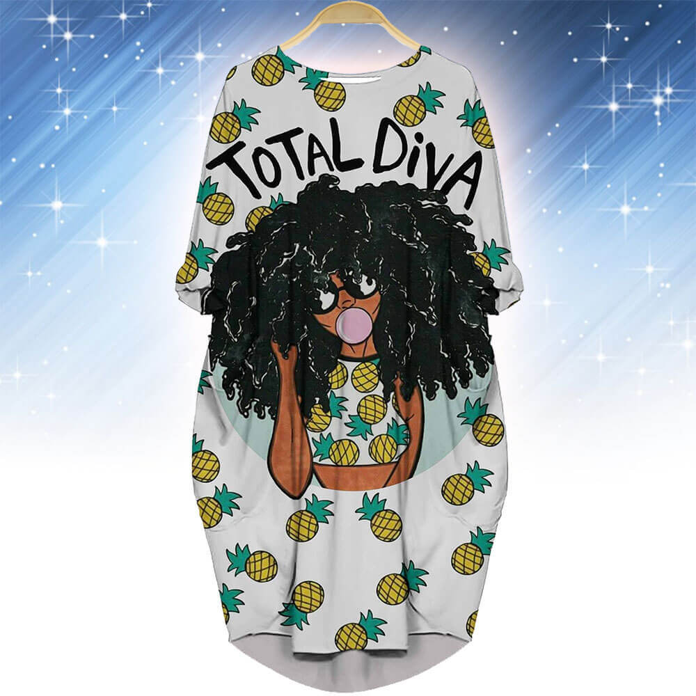 Melanin Dresses Cute Girl With Afro Long Sleeve Pocket Dress Afrocentric Clothing WBG47153