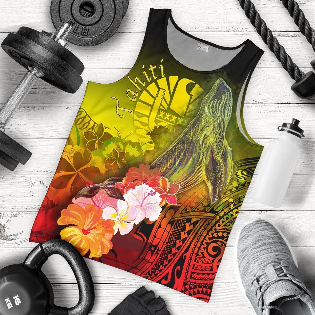 Tahiti Men’S Tank Top – Humpback Whale With Tropical Flowers Yellow