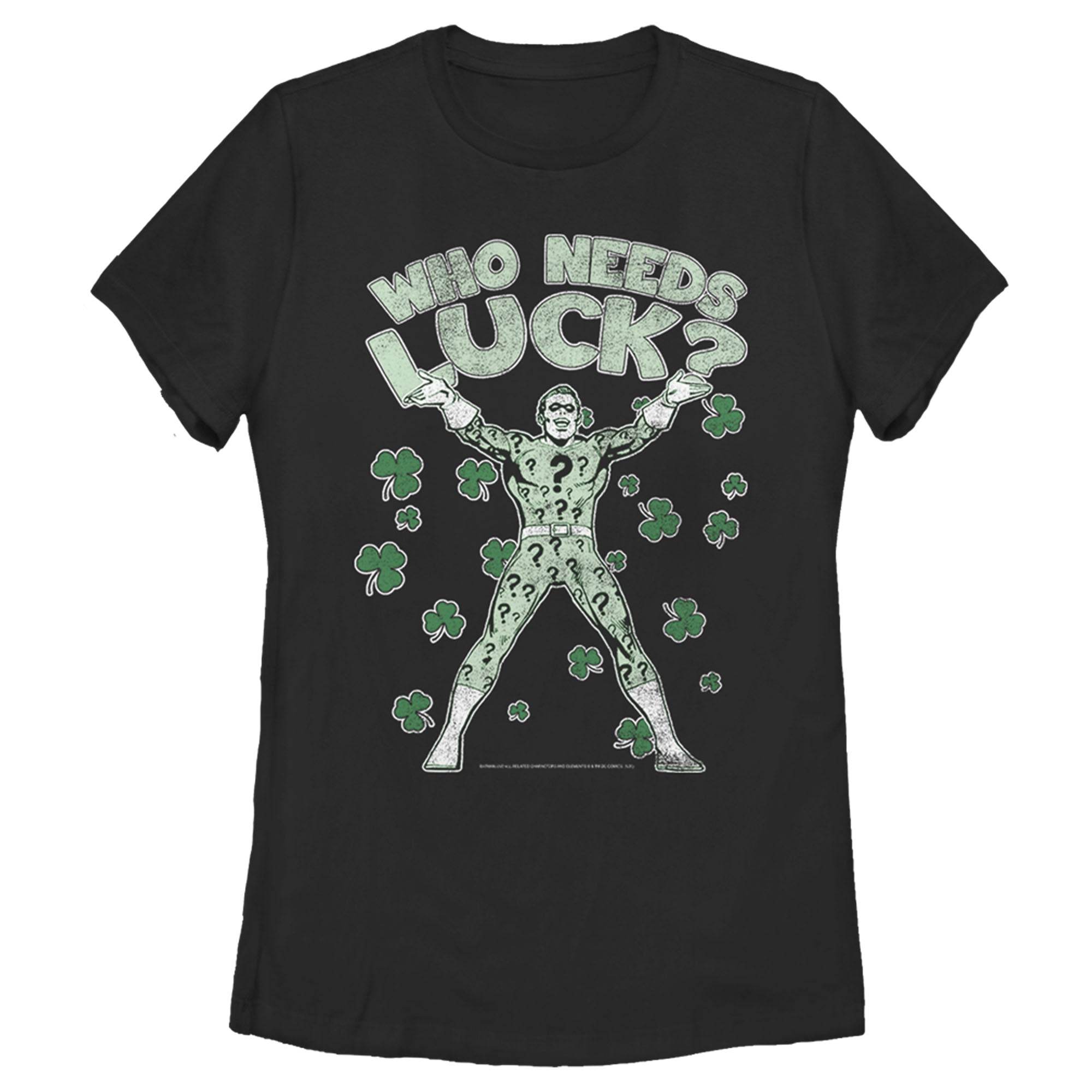 Women’S Batman St. Patrick’S Day Riddler Who Needs Luck Distressed T-Shirt