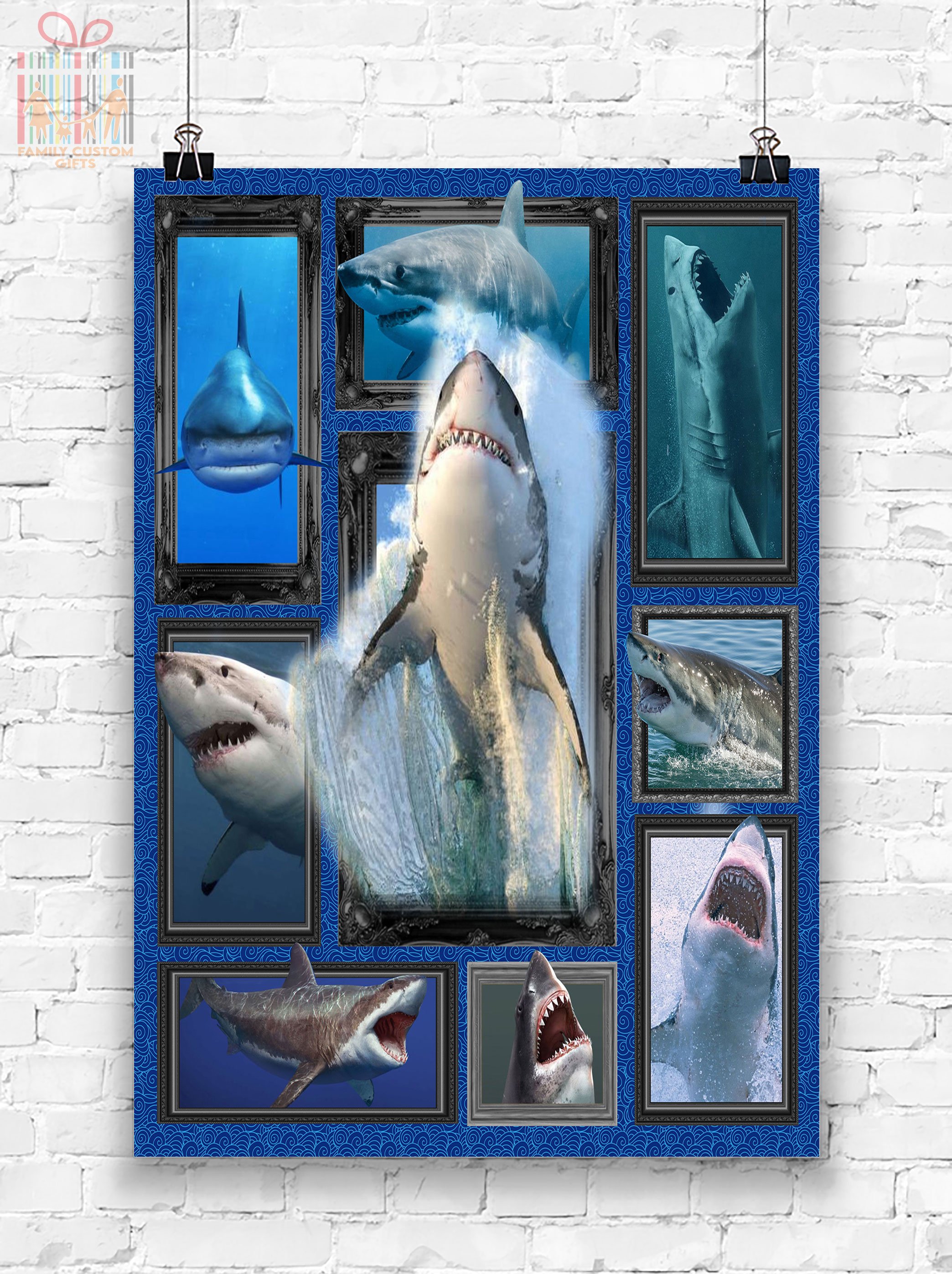 Custom Poster Prints 3D Shark Fish Personalized Gifts Wall Art – Gift for Boys Girls – Poster