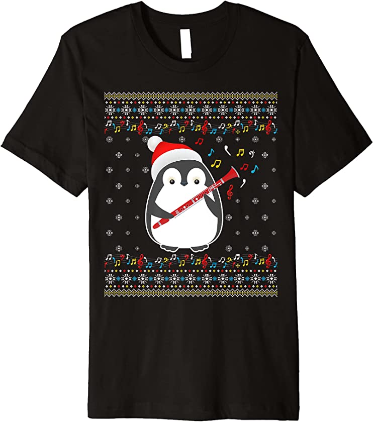 Christmas 2021 Ugly Xmas Sweater Penguin Clarinet Player Premium T-Shirt