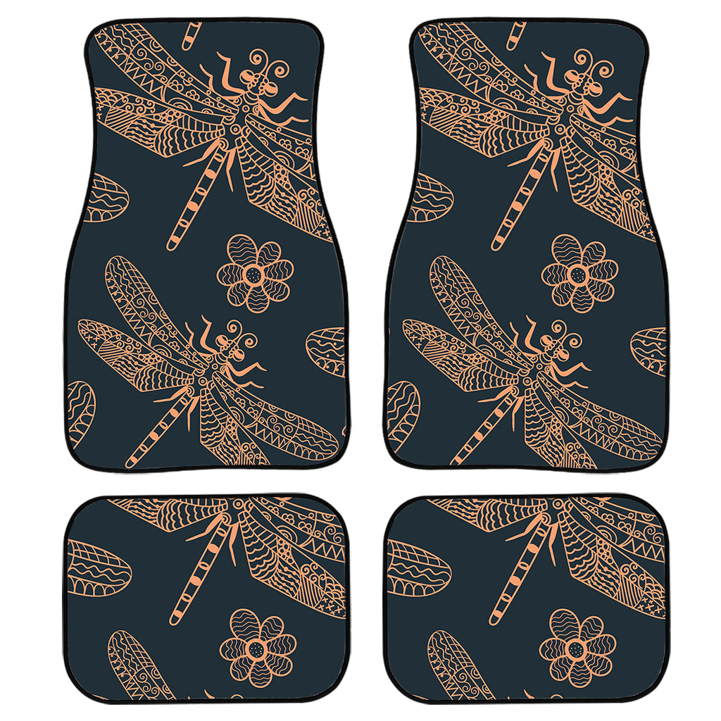 Vintage Dragonfly Pattern Print Front And Back Car Floor Mats, Front Car Mat