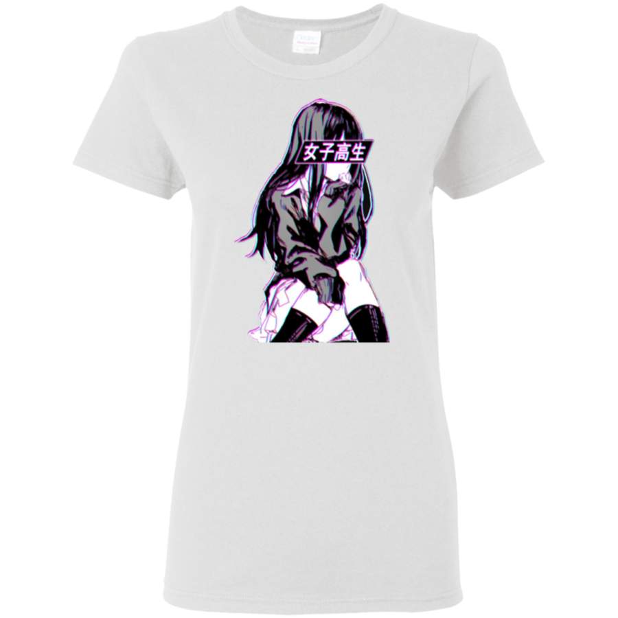 AGR SCHOOLGIRL (Glitch) – Sad Japanese Anime Aesthetic Womens T-Shirt