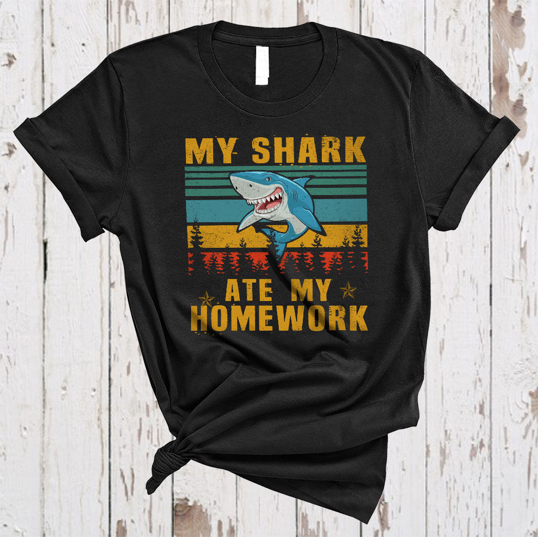 Vintage Retro My Shark Ate My Homework Funny Back To School Kids Shark Lover Gifts T-Shirt