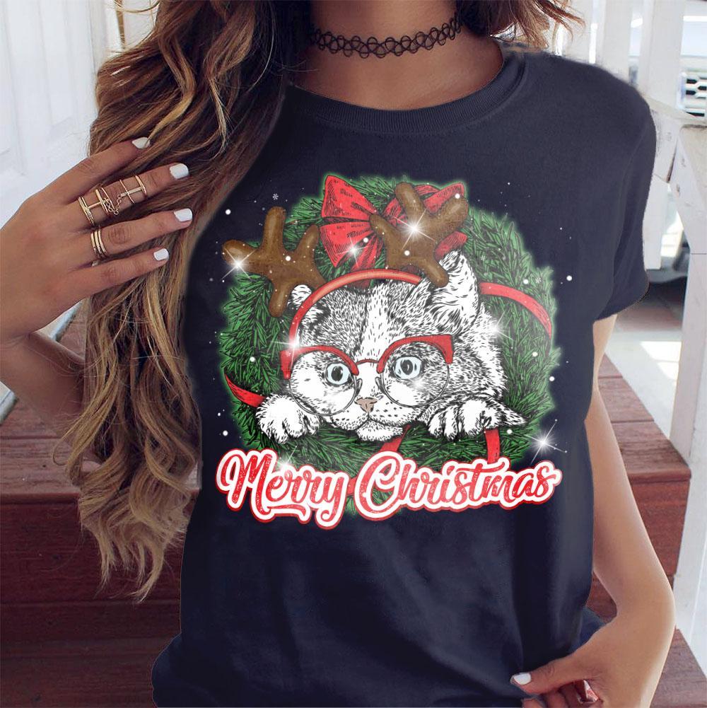 Merry Catmas Funny Cute Cat Kitten Christmas Gift Unisex T-Shirt Hoodie Sweatshirt Plus Size S-5Xl