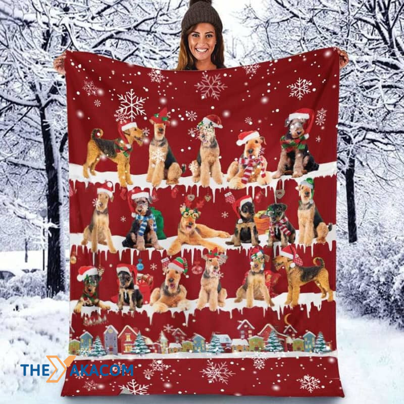 Airedale Terrier Christmas Blanket Throw Blanket Best Gift For Dog Lovers Fleece Sherpa Throw Blanket