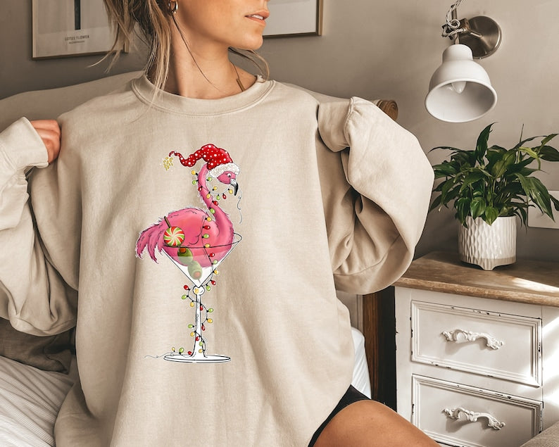 Flamingo Light Christmas Sweatshirt 2D Crewneck Sweatshirt All Over Print Sweatshirt For Women Sweatshirt For Men Sws5085