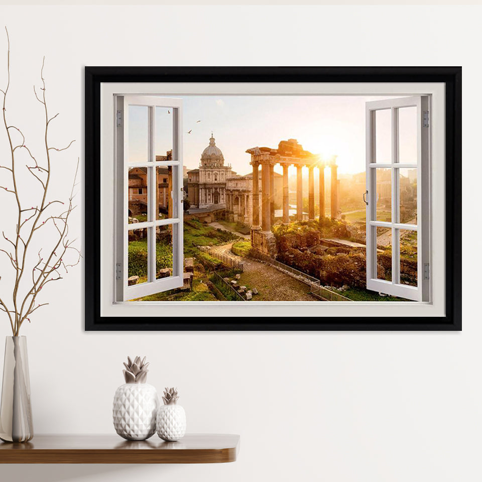 Ancient Rome 3D Window Effect Framed Canvas Print – Canvas Painting, Canvas Art, Wall Art, Wall Decor