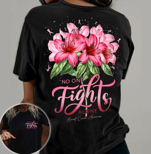 No One Fights Alone Breast Cancer Awareness Lily Flowers Anf Pink Ribbon Breast Cancer 3D Clothes