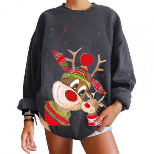 2022 Autumn Winter Casual Christmas Sweatshirt Elk Print O-Neck Casual Pullover Sweatshirt Cute Thick Snow Winter Sweatshirt alx