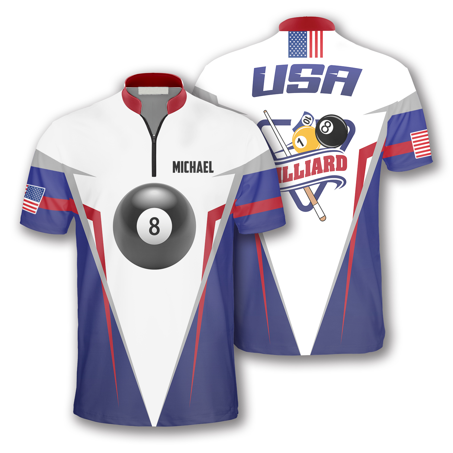 8 Ball Usa Custom Billiard Jerseys For Men, Personalized Shirt For Billiard Player, Flag Shirt