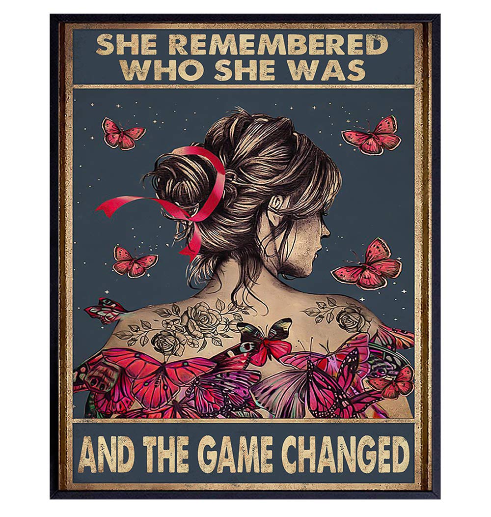 Boho Bohemian Wall Decor – She Remembered Who She Was And The Game Changed – Uplifting Encouragement Gifts For Women – Inspirational Positive Quotes Wall Decor – Motivational Wall Art – Boho Decoration Poster – Girls, Teens